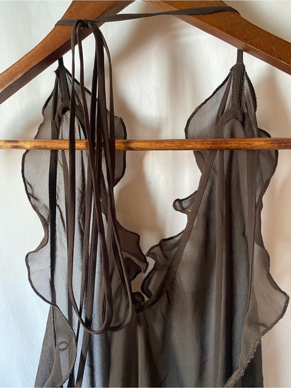 La Vie En Rose Sheer Ruffled Swim Coverup in Dark Brown